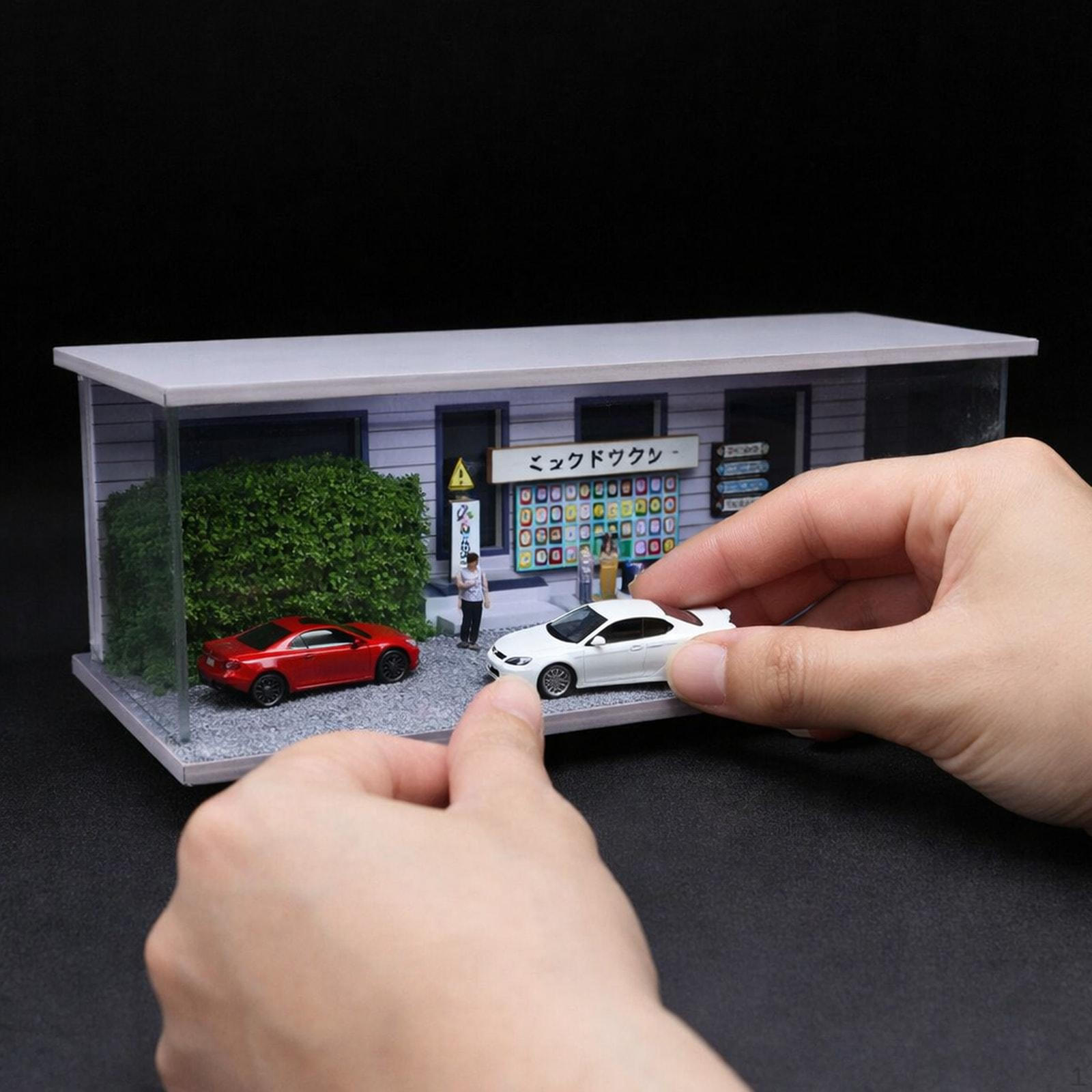 Витрина для модели автомобиля 1/64, Гараж для литых моделей, Пейзажная сцена, Парковка, Светодиодное освещение A
