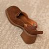 Sandalias de tacón grueso con bolso grande y conveniente para mujer, plataforma retro, punta redonda, velcro vacío, tacones altos