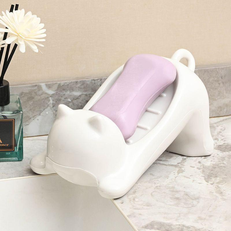 1pc Cartoon Cute Cat Plastic Soap Box ABS Creative Water Free Bathroom  Soap Storage Box Dish Case