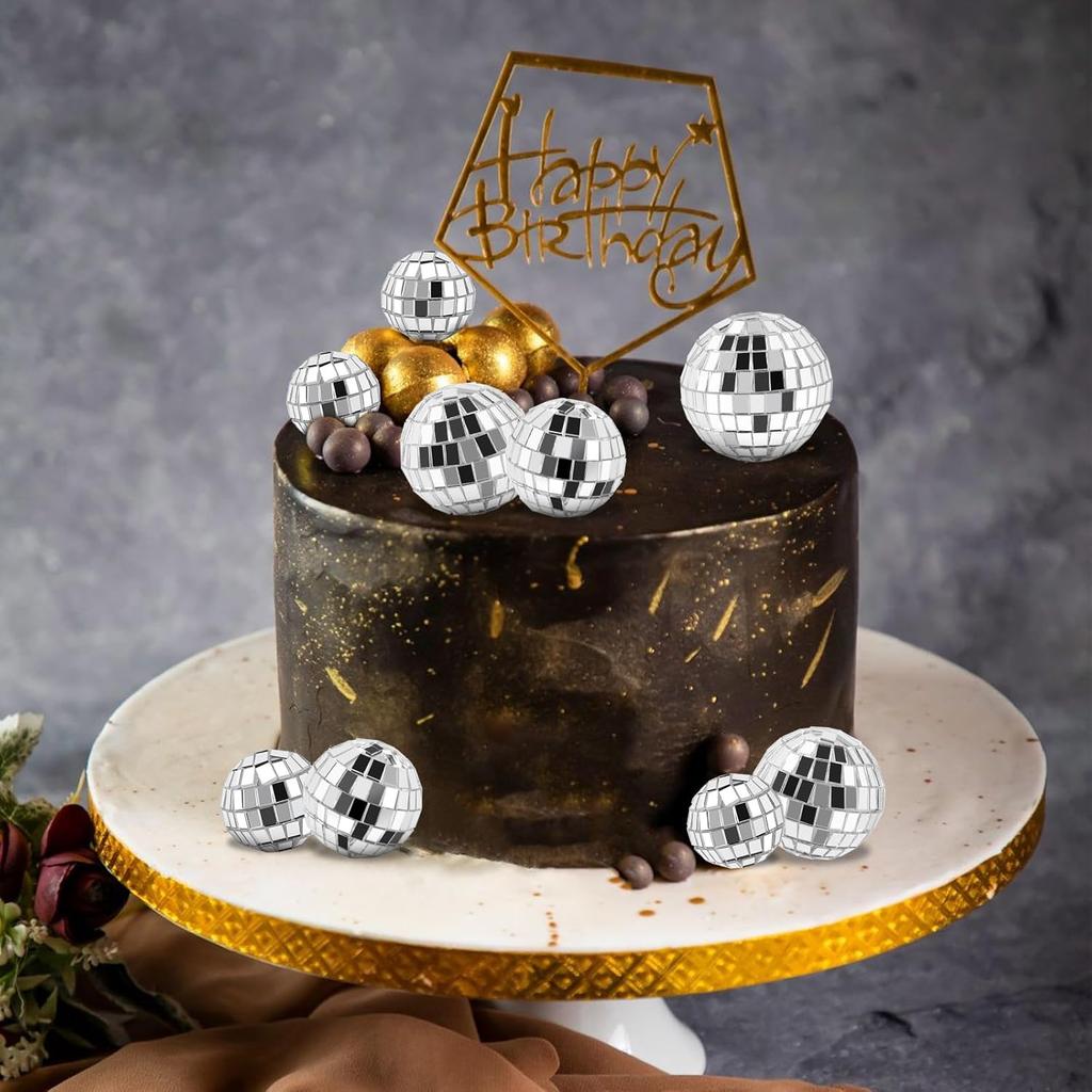 30 PCS Disco Balls Cake Decoration Disco Ball Birthday Cake Centerpiece Disco Table Decor for 1970s Themed Party Supplies