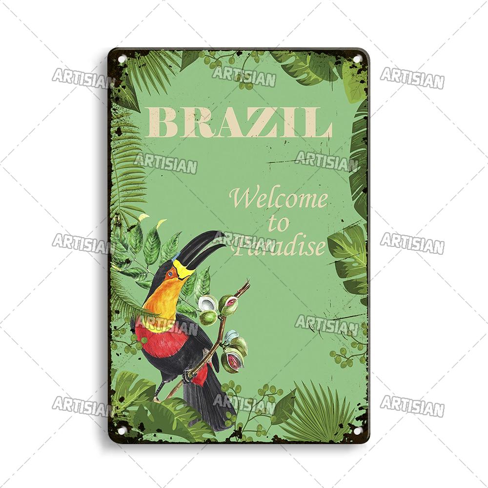 Nostalgic Brazil Metal Poster Vintage Travel Metal Tin Sign Decorative Plate Home Bar Studio Wall Decor Metal Plaque