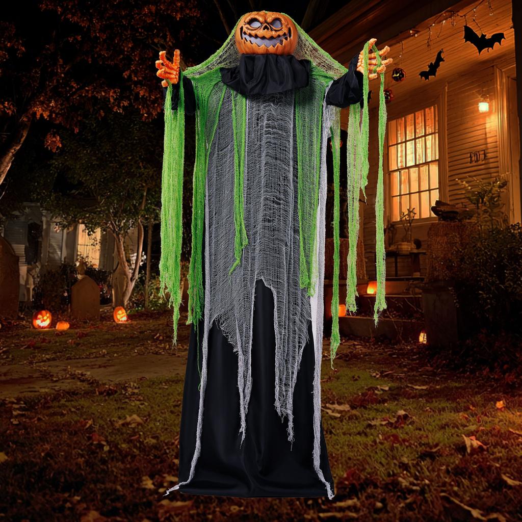 Joyfy Halloween 67" Scary Decorations Pumpkin Ghost with Sound Activation Animatronics Pumpkin Decorations for Haunted House