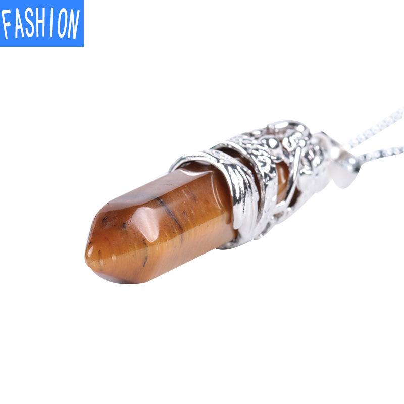 Tribal Totem Dragon Shaped Natural Stone Pendant Hexagon Aura Point Head Crystal Column Nekclace