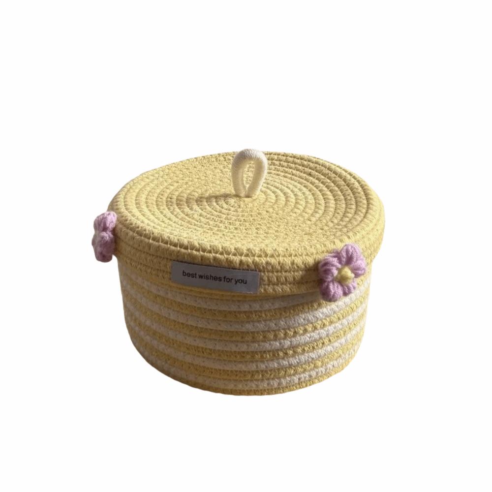 Cotton Tead Woven Storage Basket Red White Organizer Basket Cartoon Covered Basket Women Use