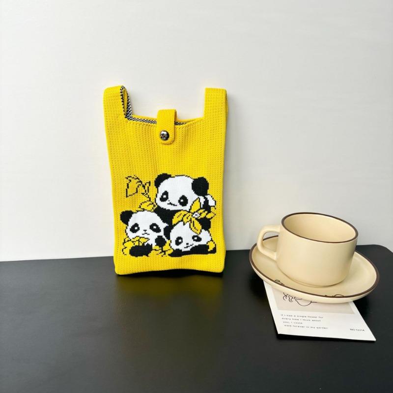 Panda Mobile Phone Bag Cute Knitted Bag High Sense Personality Versatile Dopamine Shoulder Messenger Bag Dopamine Wind