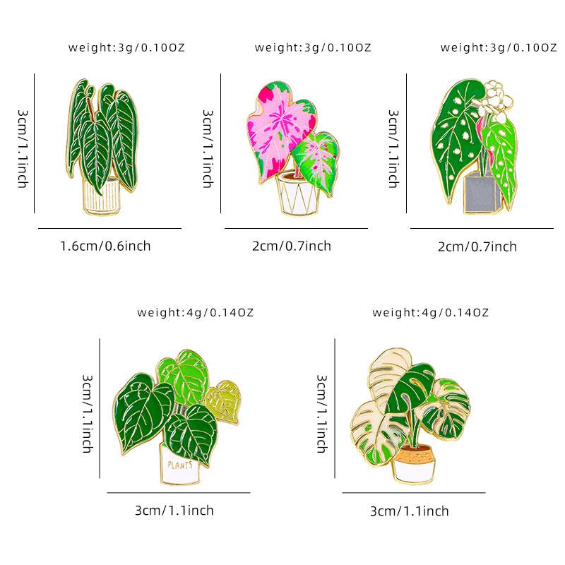 Funny Large Leaf potted Plant Enamel Brooches Cute Green Plant Golden Lapel Pins Gift For Garden Women Girls Badge