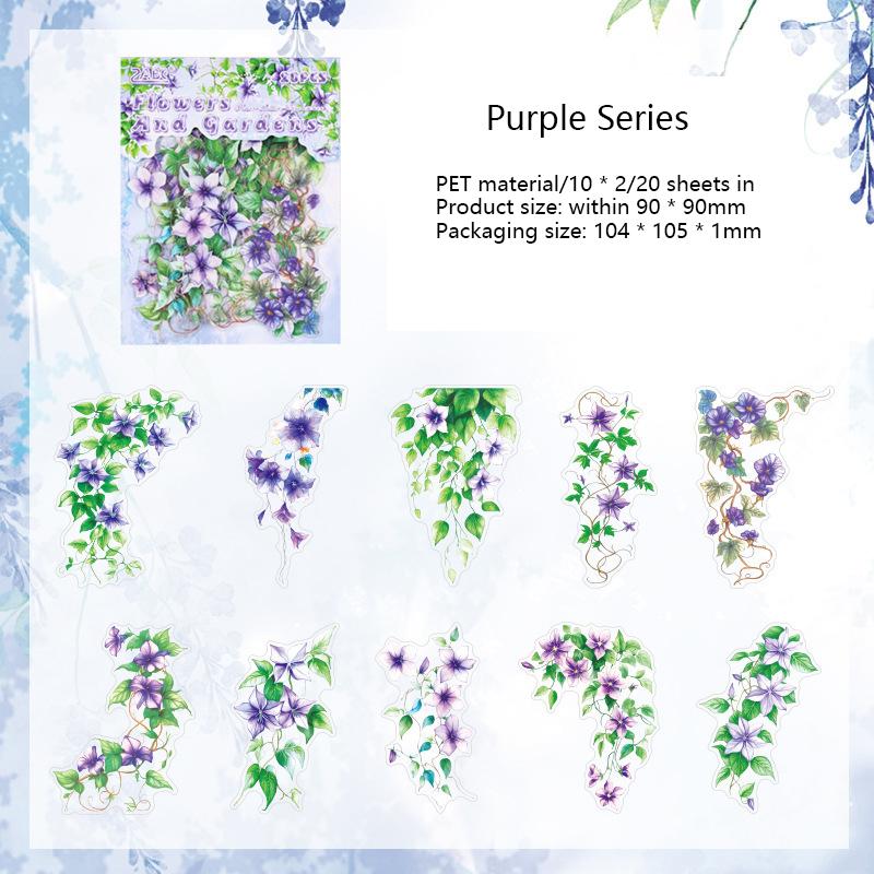 20Pcs/Pack Vintage Plant Flowers PET Waterproof Sticker for DIY Scrapbooking Journal Photo Album Decoration Materials Stickers