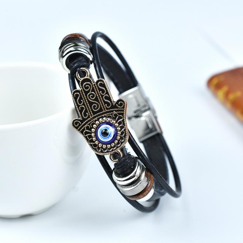 Fashion Palm Devil'S Eye Genuine Leather Bracelets For Women Men Jewelry Accessories Gift