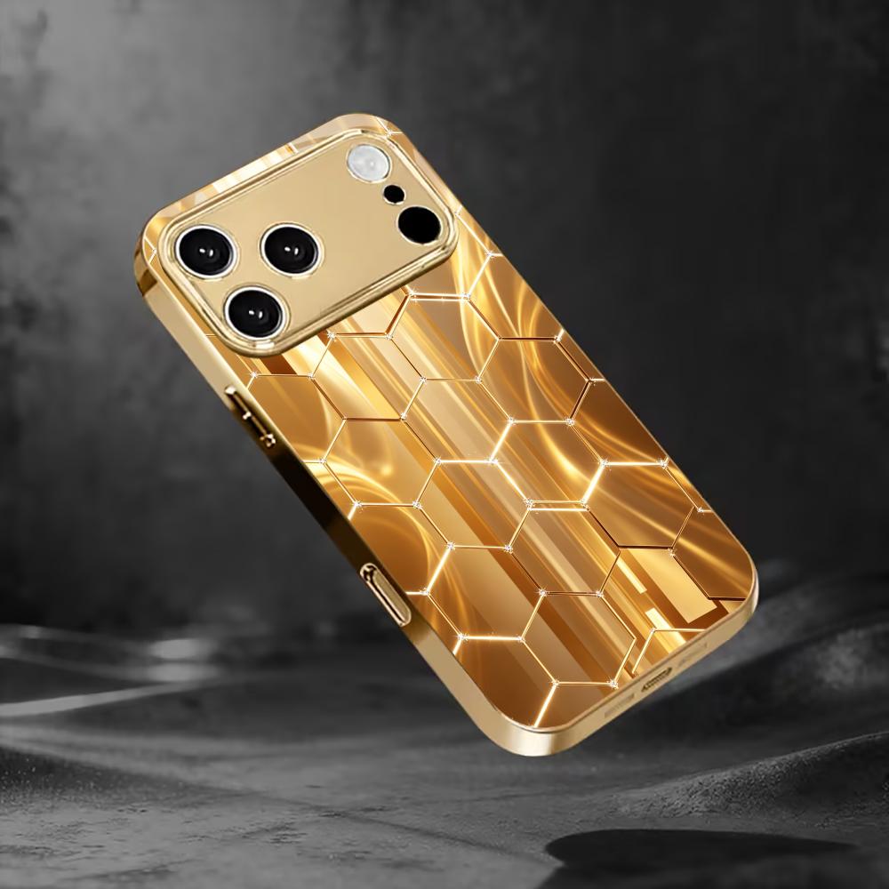 Golden honeycomb shape phone case for funda iphone for iphone 17 pro max cover glass for iPhone 17 16 15 14 13 12pm Pro Plus
