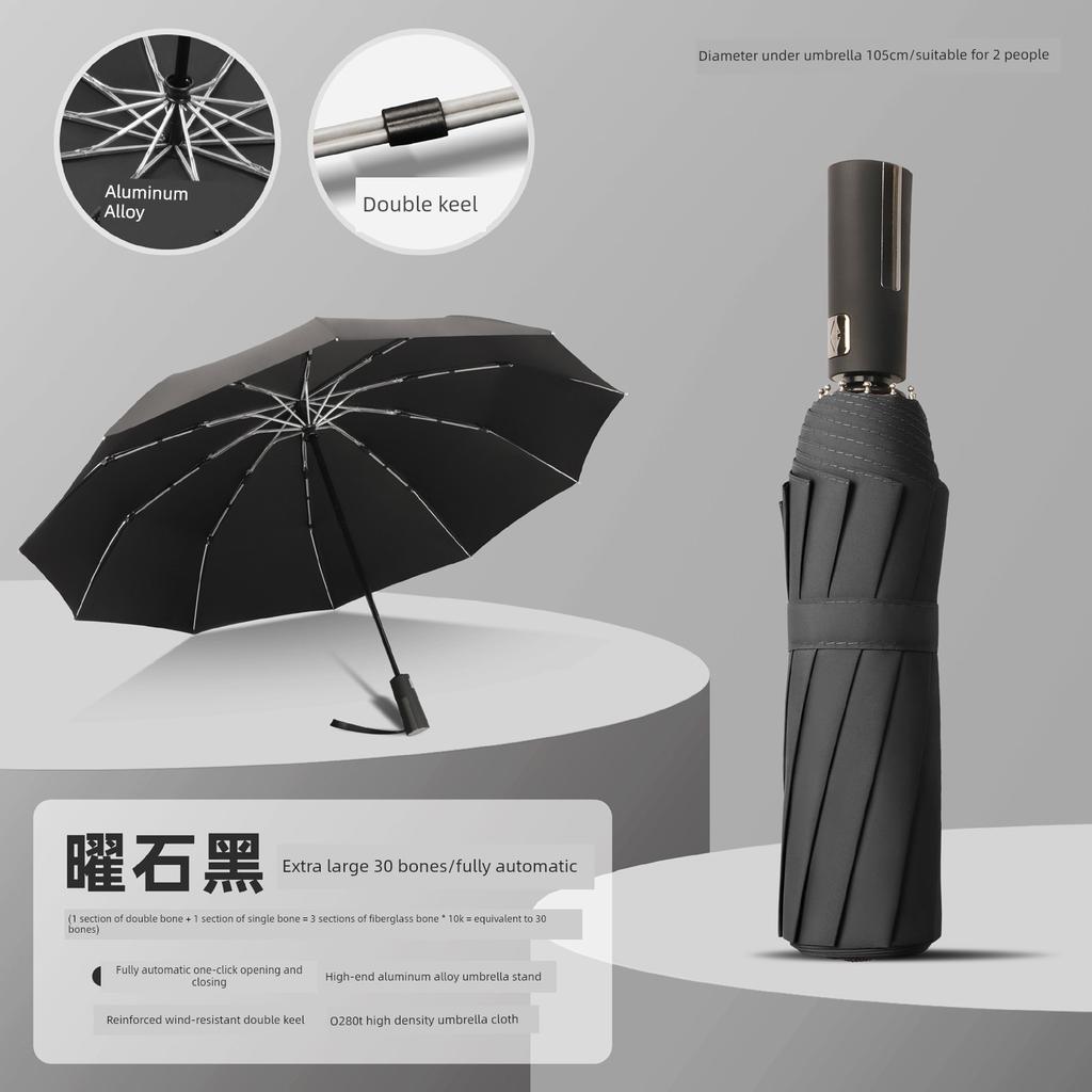 Large Thickened Windproof Reinforced Umbrella for Heavy Rain with Logo, Foldable Dual-Use Black Coating for Sun Protection and Uv Protection