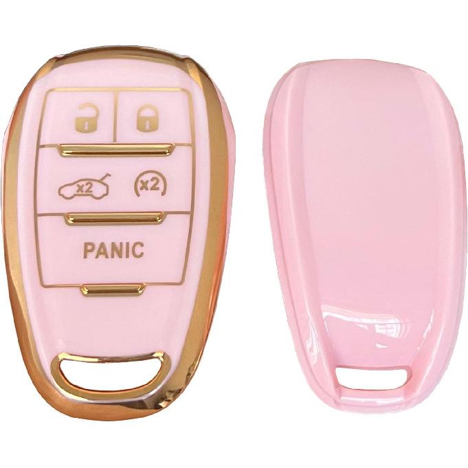 Key Fob Cover for Alfa Romeo Giulia Stelvio Tonale 5 Button Keyless Entry Remote for Car Key Protection Accessory (Pink-Gold)