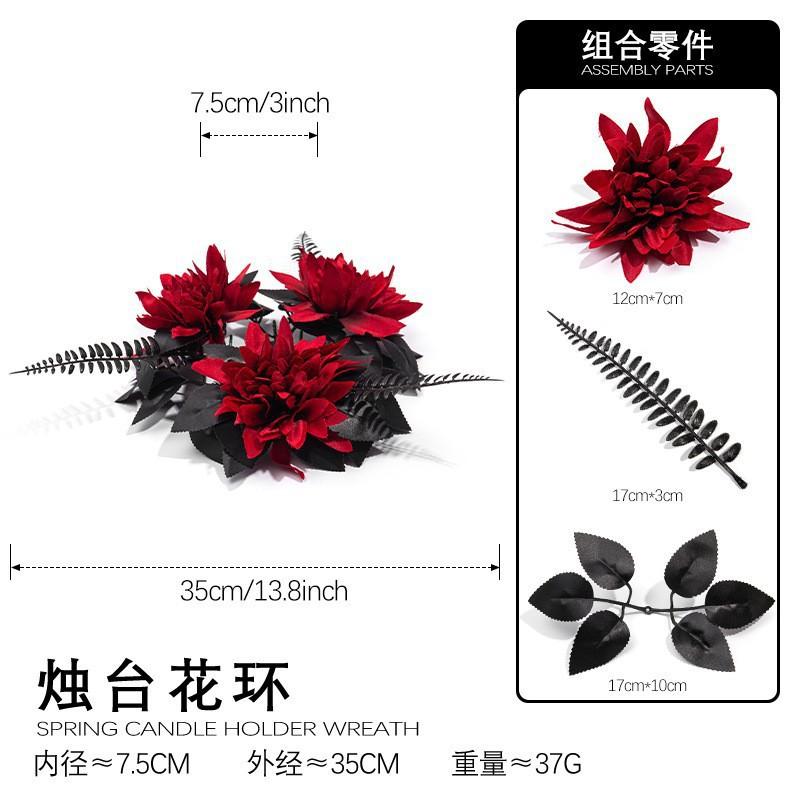 Halloween Table Centerpiece Decor - Artificial Maple Leaf Wreath With Pumpkin Berries Candlestick Design Festive Dining