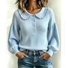 Women S Long Sleeve Pullover Ribbed Knit Top Round Neck Ruffled Trim Fall Winter