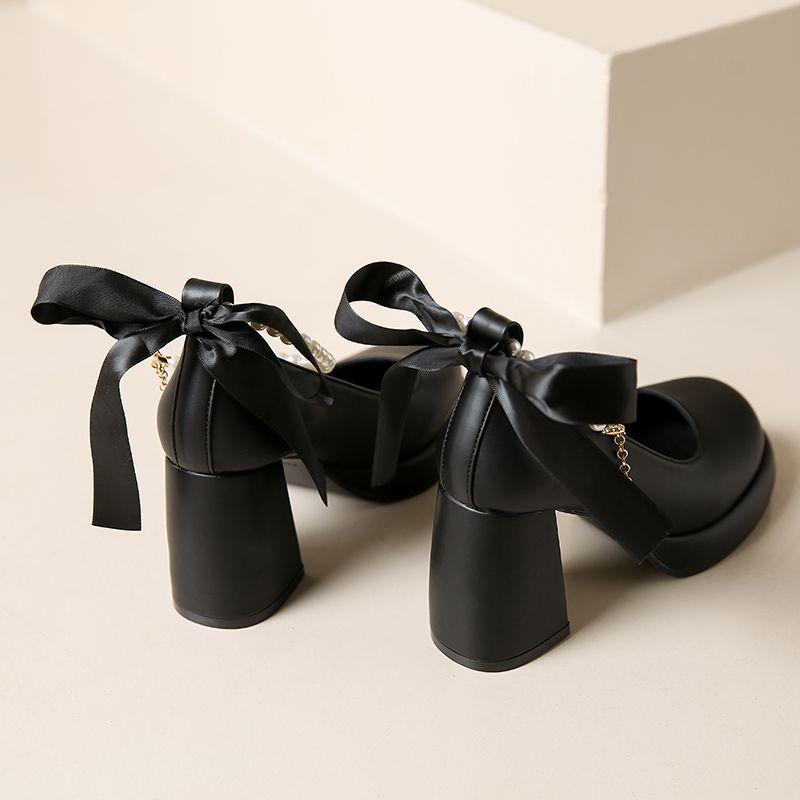 

High-heeled single shoes women s spring and summer 2025 new waterproof table small thick-heeled pearl Mary Jane shoes wedding dress artifact 34