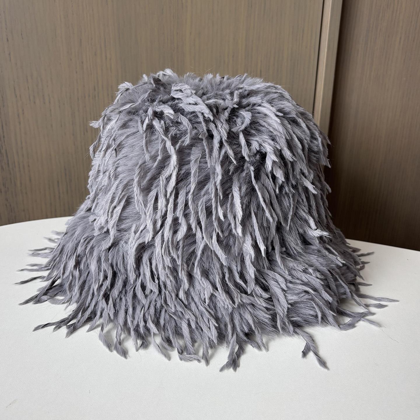 Шляпа Женская Японская С бахромой Флисовая Шляпа-ведро Повседневная Универсальная Теплая от холода Маленькое лицо Плюшевая Шляпа-ведро One size