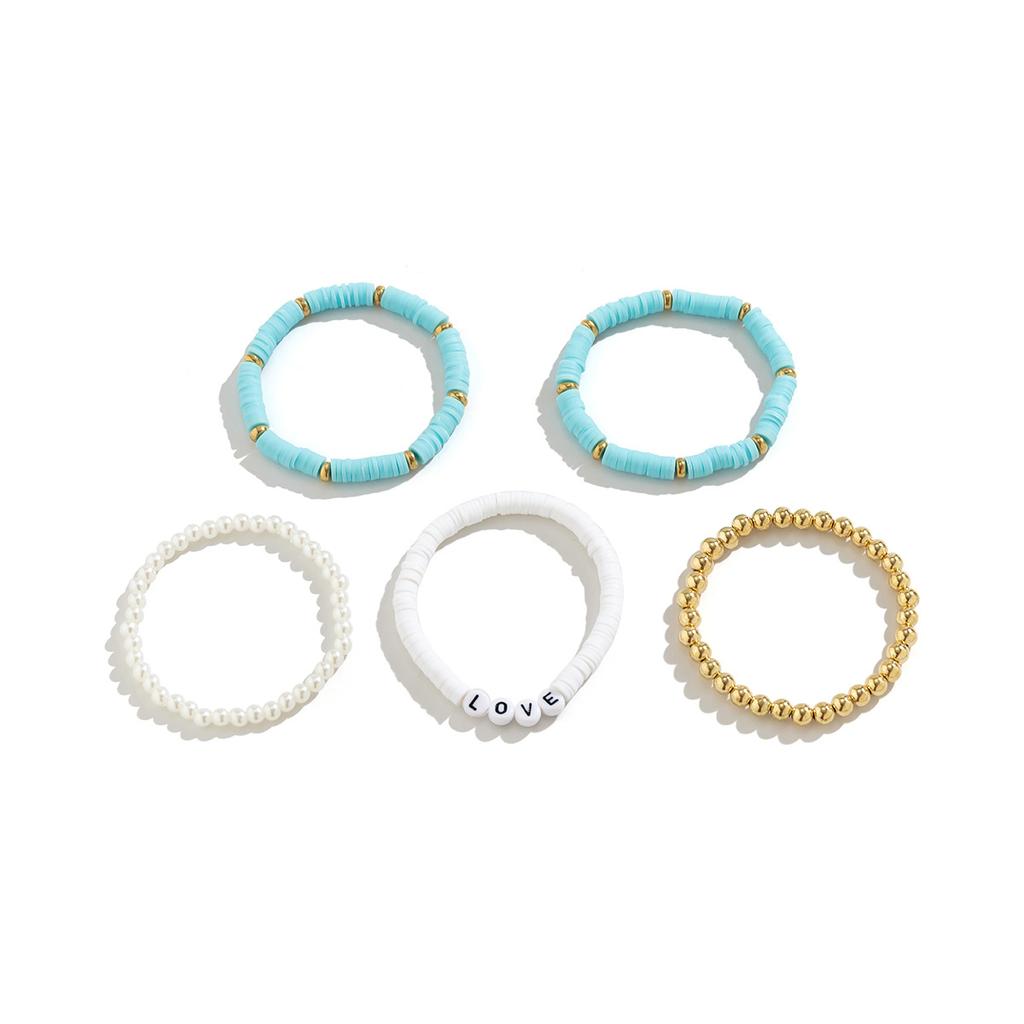 Holiday Soft Pottery Beaded Color Bracelet Set, Bohemian Flower Simple Bracelet