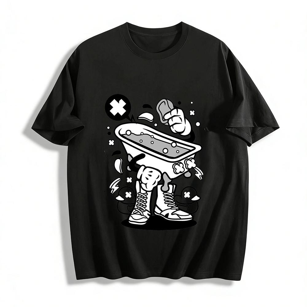 

Funny Bathtub Character Print Tshirt Trendy Casual Cool Short Sleeve Pure cotton T-shirt XXS