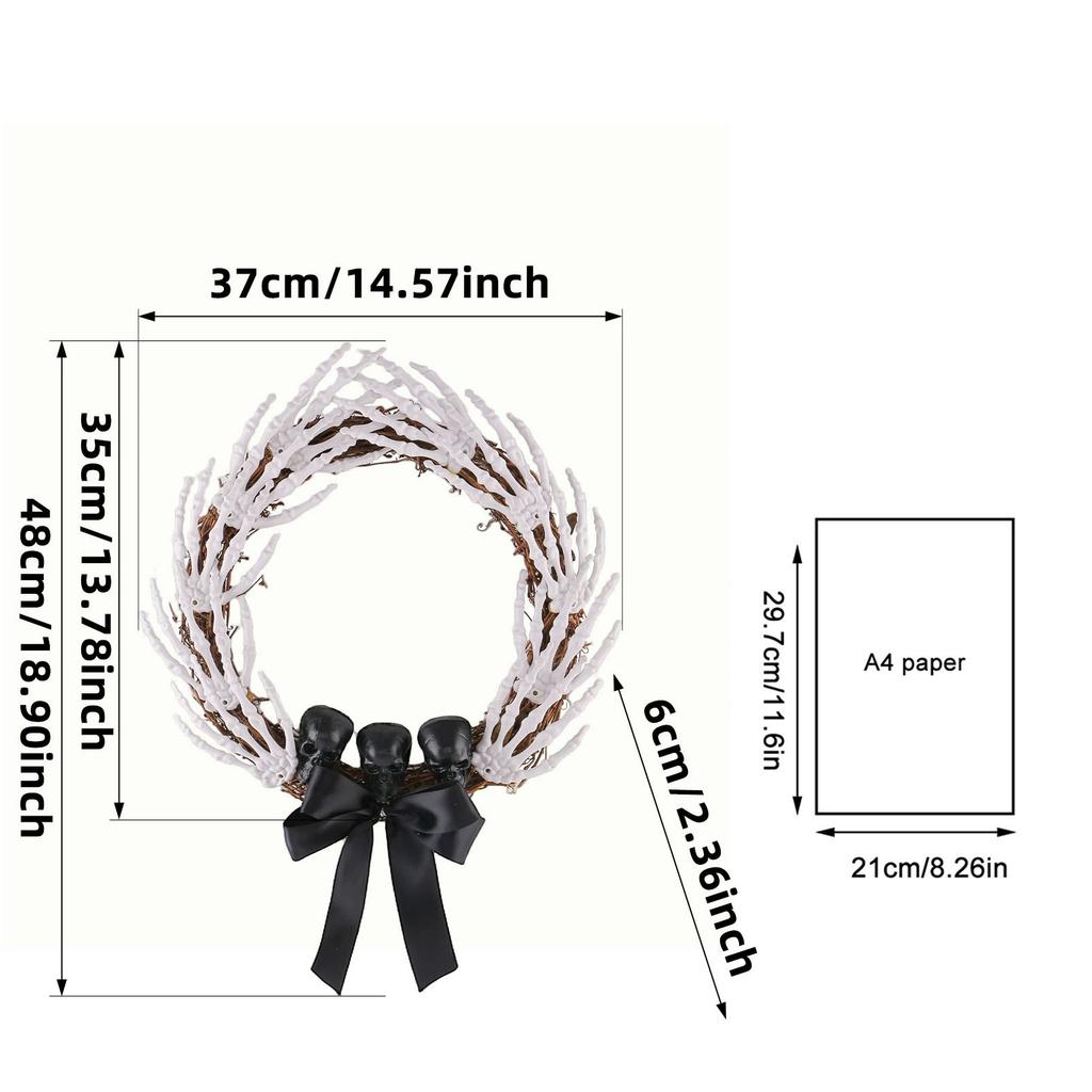 Halloween Skeleton Hand Door Wreath with Black Bow Ghost Hand Yard Decoration Scene Setup 35cm Indoor Outdoor Hanging Ornament