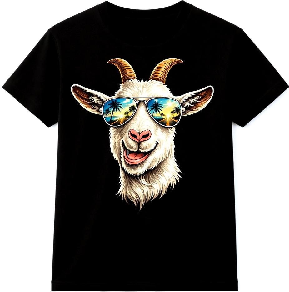 Smiling Goat T-Shirt Sunglasses Graphic Tee Funny Farm Animal Top S разноцветный