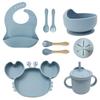 Silicone 3-Compartment Kids' Plate Set - 9-Piece Food-Grade Silicone Tableware for Mother & Baby
