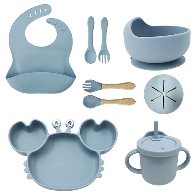 Silicone 3-Compartment Kids' Plate Set - 9-Piece Food-Grade Silicone Tableware for Mother & Baby