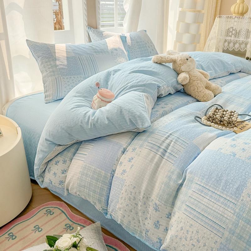 Class A maternal and infant grade, jacquard aerobic colored cotton, skin-friendly, comfortable, simple and literary 4pcs set on the bed