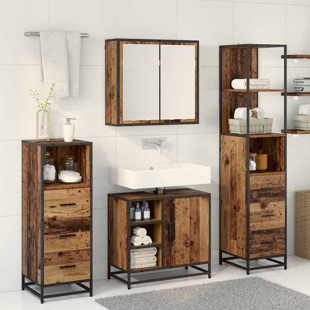 Bathroom Furniture Set with Drawers 4 pcs Reclaimed Wood Engineered Wood