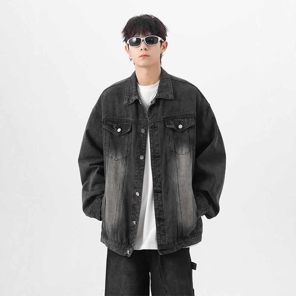 High Street Ruffian Handsome Denim Jacket Men's Autumn American Washed Old Bomber Jacket Retro Trendy Couple Top