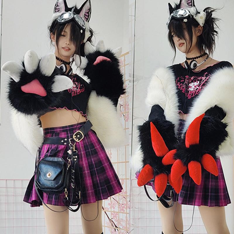 Handmade Furry Paws Plush Cartoon Dragon Animal Paw Gloves Kigurumi Beast Claw Glove Kawaii Comic-Con Cosplay Costume