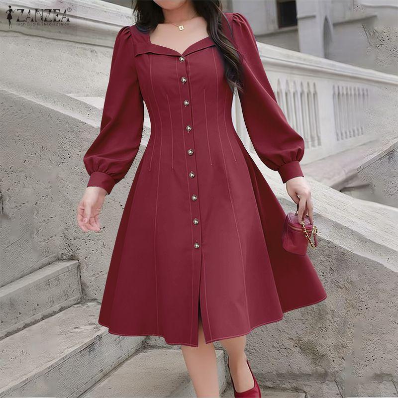 ZANZEA Women Elegant Casual Long Sleeve Dress