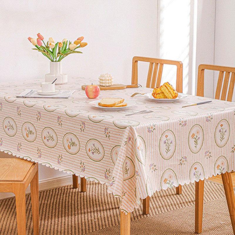 Pastoral Geometric Printed Tablecloth Pvc Waterproof Oil-Proof Rectangular Table Mat Soft Wear-Resistant Dining Table Decoration