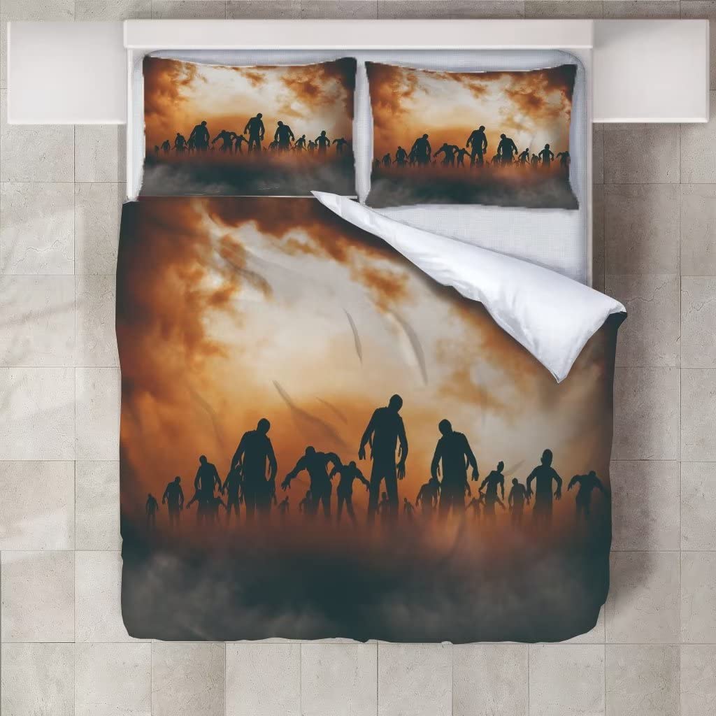 Zombie Duvet Cover Set For Boys Men King Size Lightweight Down Horror Theme Quilt Cover 2 Pillowcases 1 Comforter Cover No Quilt