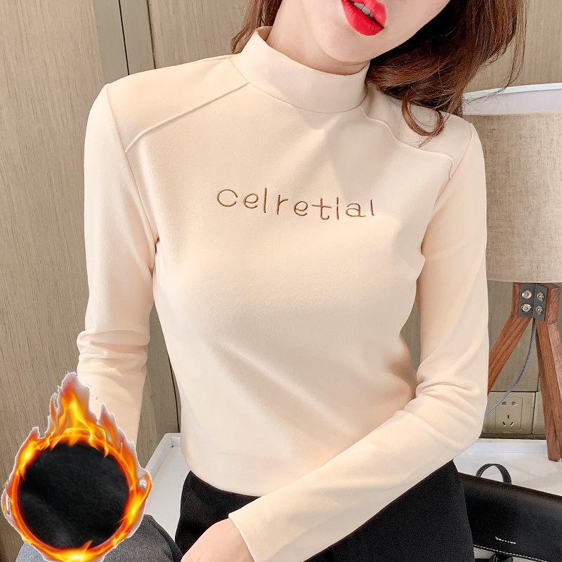 Fleece Warm Semi-turtleneck Bottoming Shirt Women's Autumn and Winter Matching New Long-sleeved T-shirt Women's Top Foreign Style