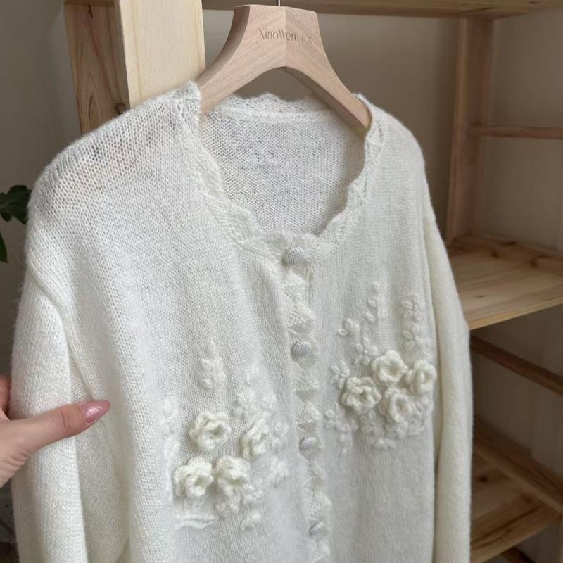 Sister Xiao Wen - W1137 Spring/Summer Crochet Knit Cardigan: Soft, Fluffy, Versatile Sweater for a Youthful Look