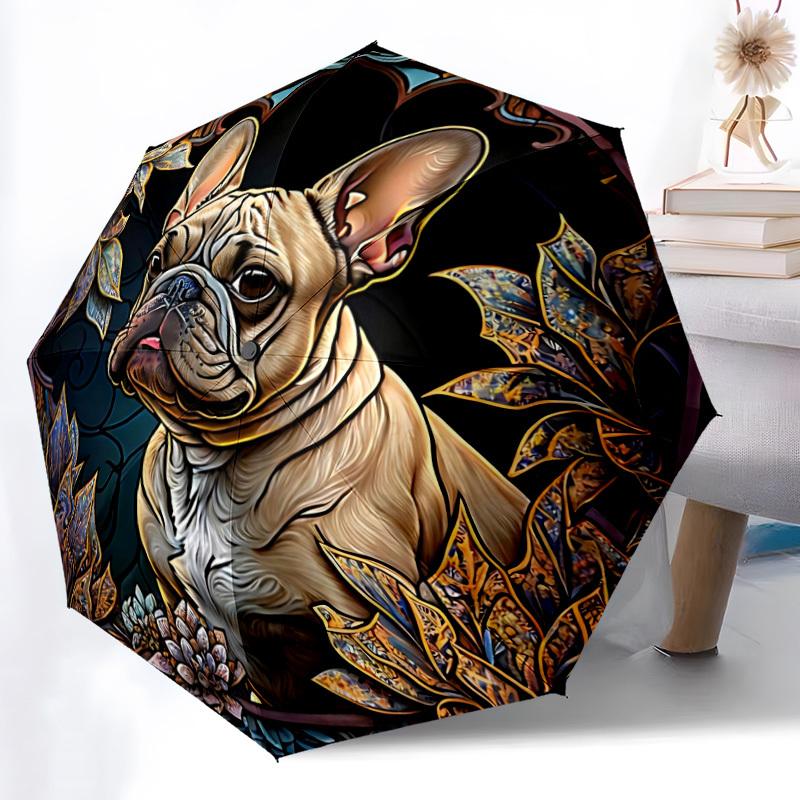 1pc Stained Glass Bulldog Automatic Open/Close Umbrella with Folding feature Compact Travel Umbrella, Lightweight design, for Commuting, Business119