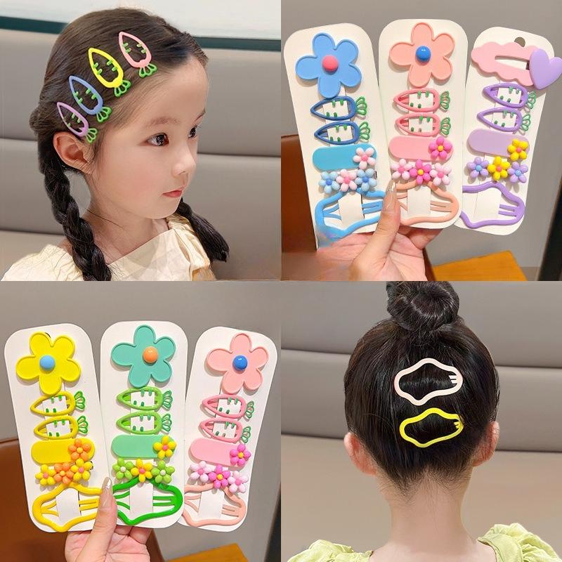 6Pcs/Set Colorful Flower Hair Clips Korean Cloud Cute Cartoon Girls Hairpins Sweet Baby BB Clip Barrettes Kids Hair Accessories