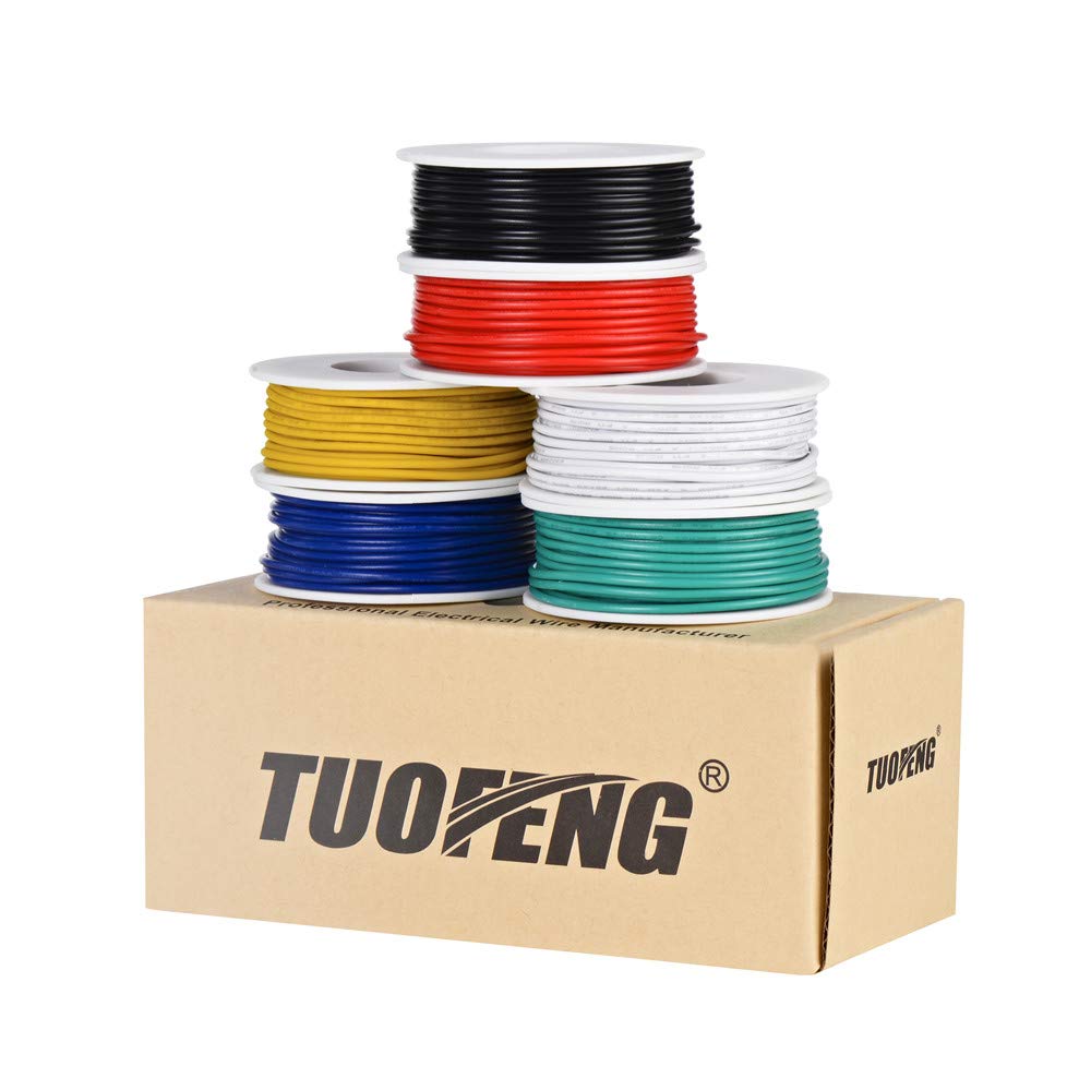 TUOFENG 22AWG PVC Elektrokabel-Set - 9-Meter-Spule mit 6 Farben - 22 Gauge Litzenkabel - Verzinntes Kupfer Anschlussdraht-Set für DIY