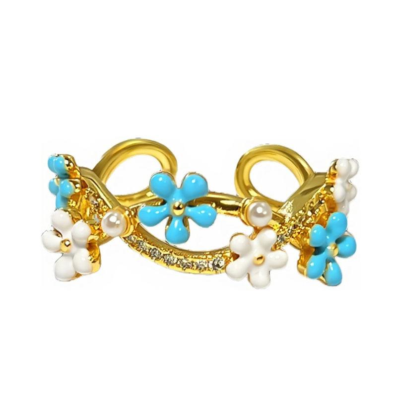 Niche exquisite light luxury high value aesthetic collection flower pearl ring female cold wind temperament stacked index finger ring
