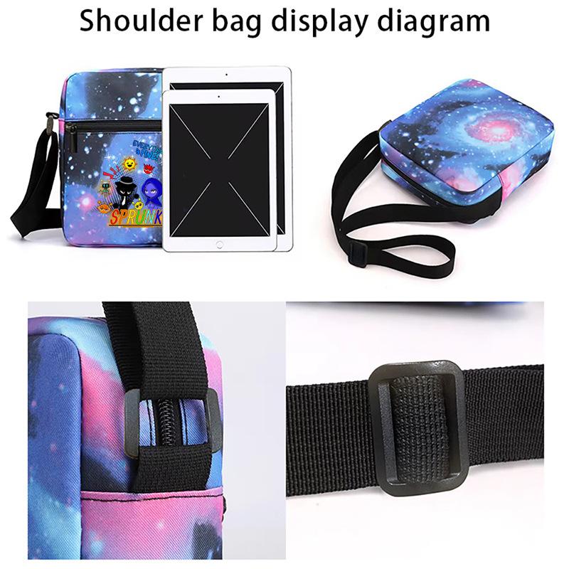 New Rhythm Box Student School Bag Three-piece Set, Casual Sprunki Backpack Crossbody Bag Pencil Bag