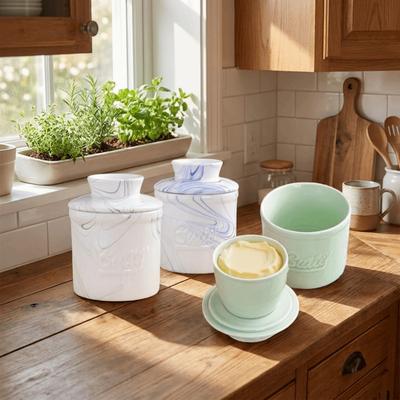 Keep Fresh Butter Bell Crock Sealed Ceramic Butter Crock Round Butter Box  Kitchen Supplies