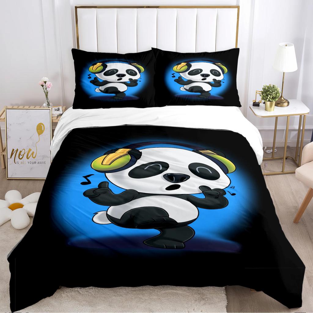 Urocza Poszewka na Kołdrę Panda Kreskówkowa Kawaii Zestawy Pościeli Miękka Poszewka na Kołdrę i Poszewki na Poduszki dla Nastolatków PojedynczaPodwójnaQueenKing