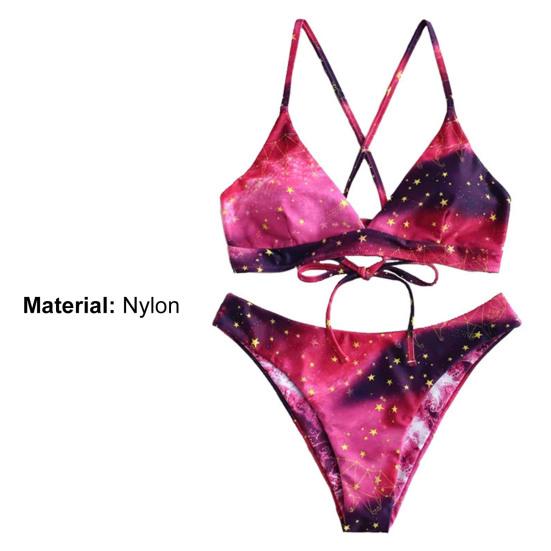 2Pcs/Set Gradient Bikini Set Wire Free Star Print Tie Belt Bathing Suit for Beach