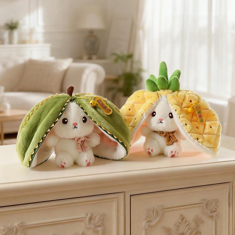 Little Rabbit Plush Keychain: Cute Fruit Pendant Toy for Women