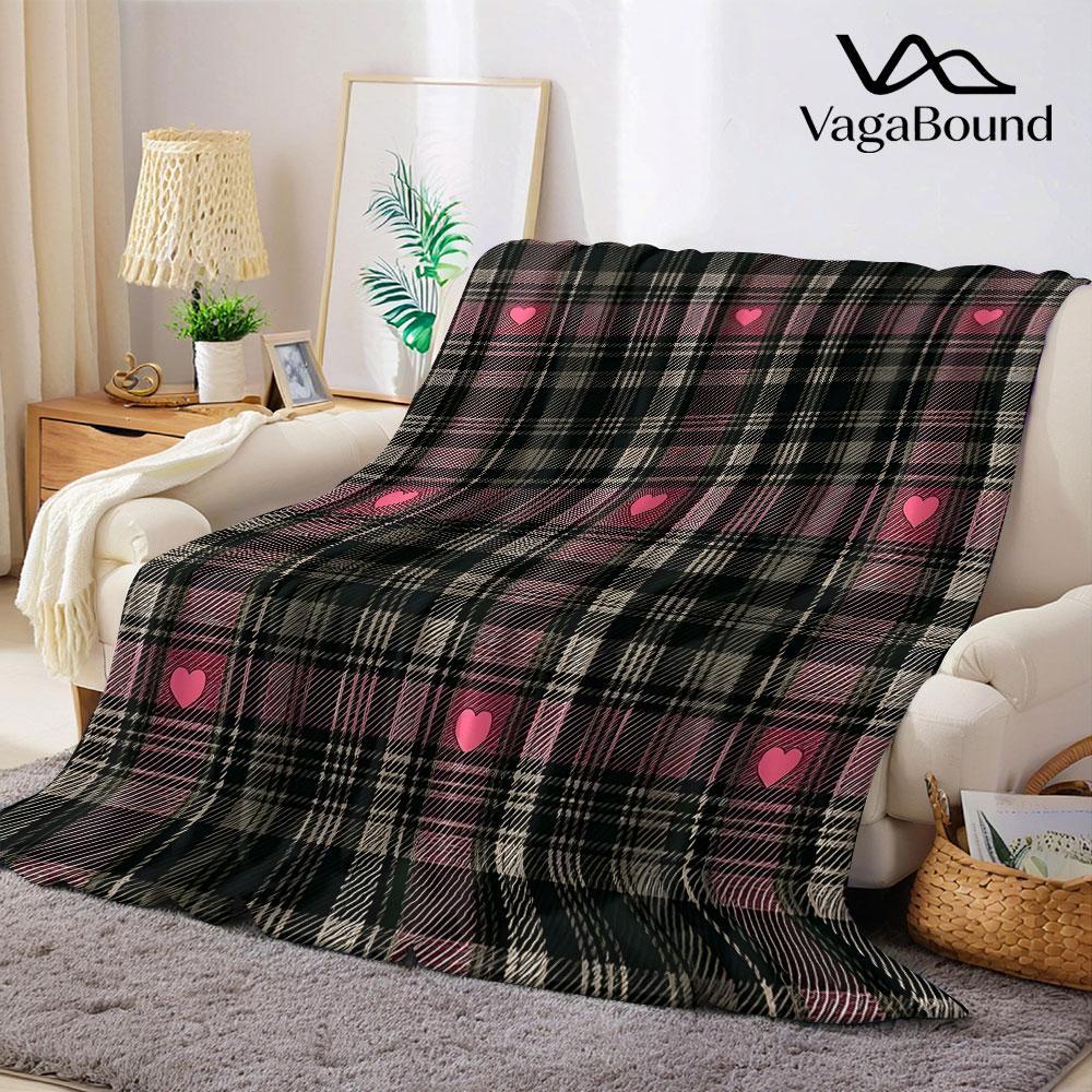 Plaid Heart Tartan Flannel Blanket Warm Soft Halloween Christmas Decorative Couch Warm Cozy All-Season Gift