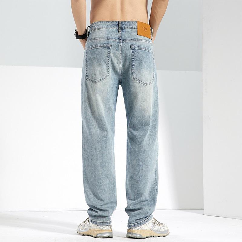 New Spring and Summer Men's Loose Straight American High Street Stretch Light-colored Jeans