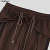 INCERUN Men Casual Drawstring Elastic Waist Hooded Long Sweatpants Flare Pants Trousers