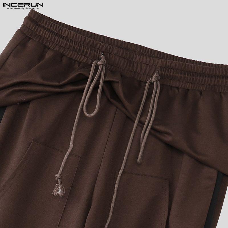 INCERUN Men Casual Drawstring Elastic Waist Hooded Long Sweatpants Flare Pants Trousers