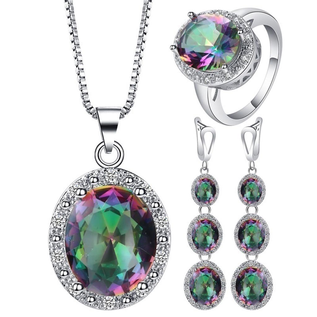 4Pcs/Set Multicolor Ring Earrings Pendant Necklace Jewelry