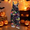Women Casual Loose Fit Jumpsuit Halloween Print Vintage Style Sleeveless Overalls Cotton Linen Fabric Comfortable Design