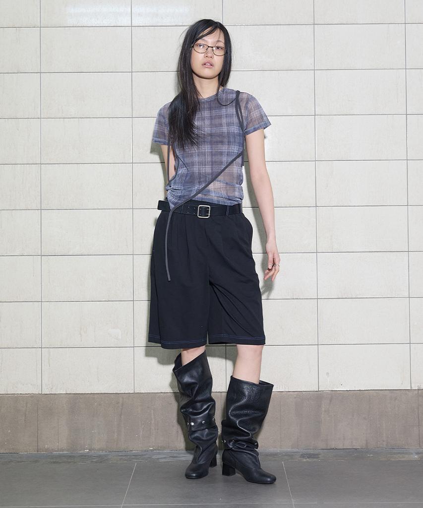 Yusentig Check See-Through Asymmetrical Short Sleeve T-Shirt Aw5Me43212